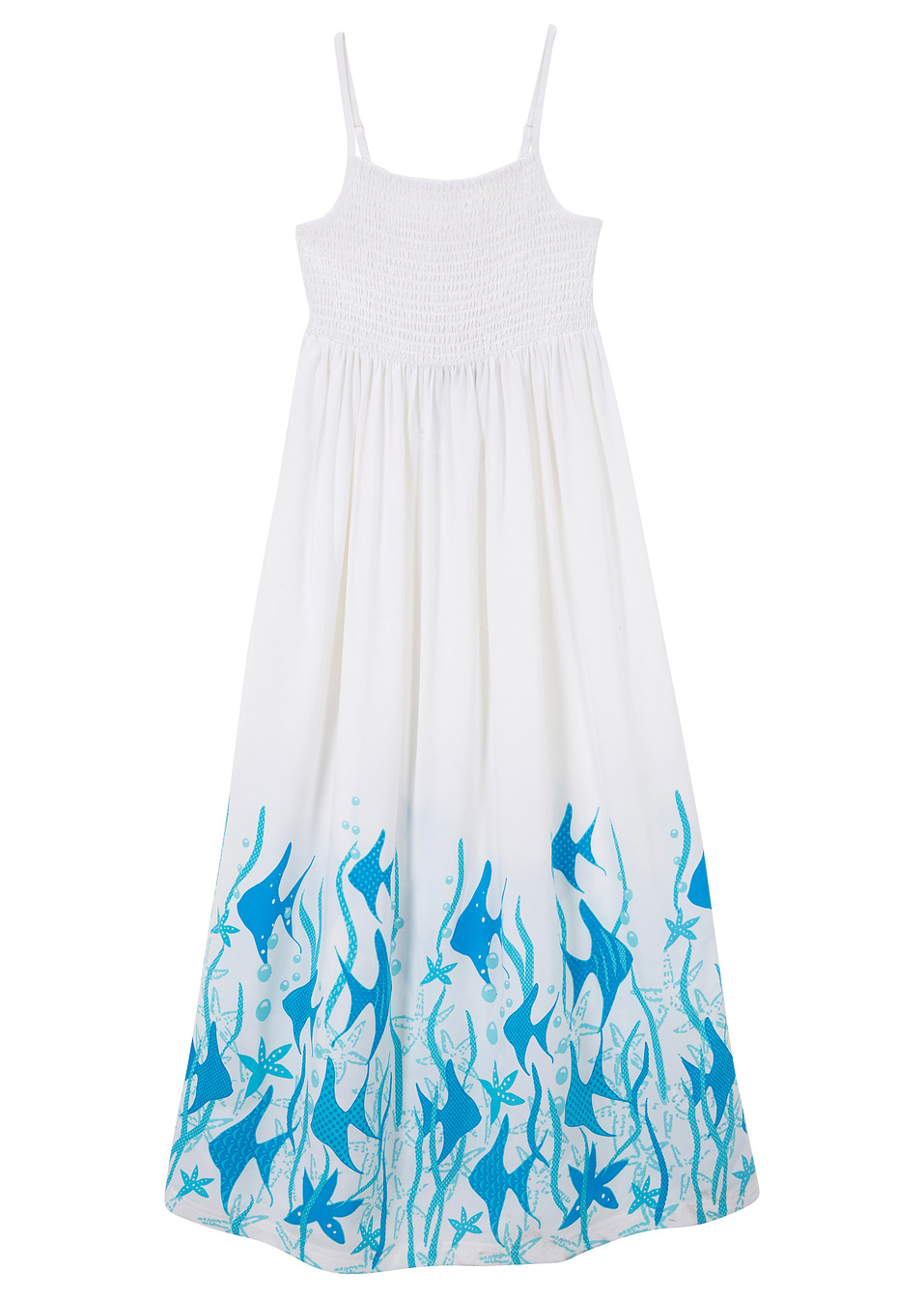 Μακρύ φόρεμα-Λευκό/Μπλε της θάλασσας-bpc bonprix collection