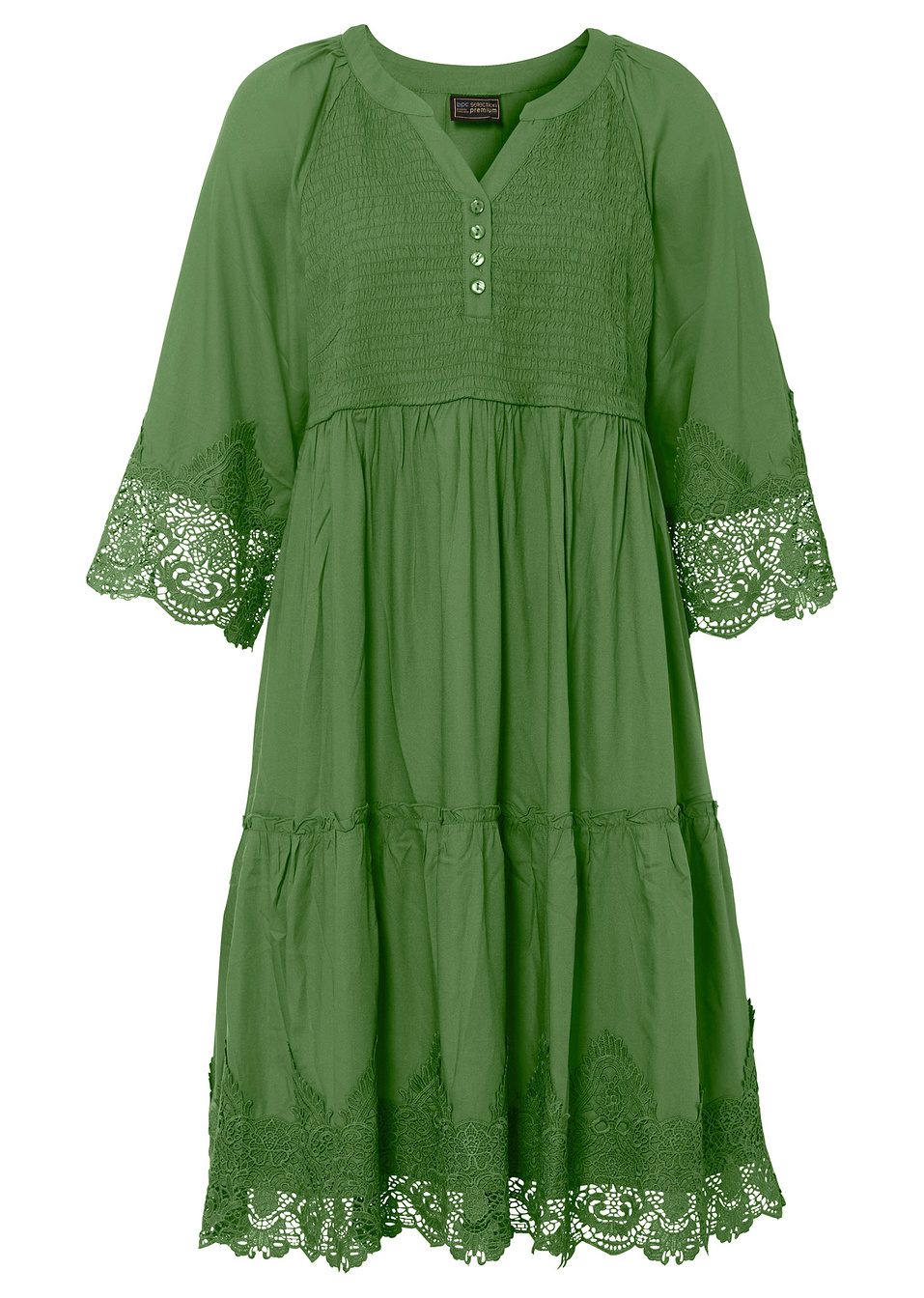 Φόρεμα chemisier από βιώσιμη βισκόζη με δαντέλα-Πράσινο του δάσους-bpc selection premium bonprix collection