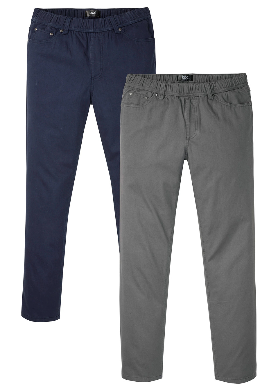 Παντελόνι με λάστιχο στη μέση (συσκευασία των 2)-Μπλε σκούρο + Γκρι του καπνού-bpc bonprix collection