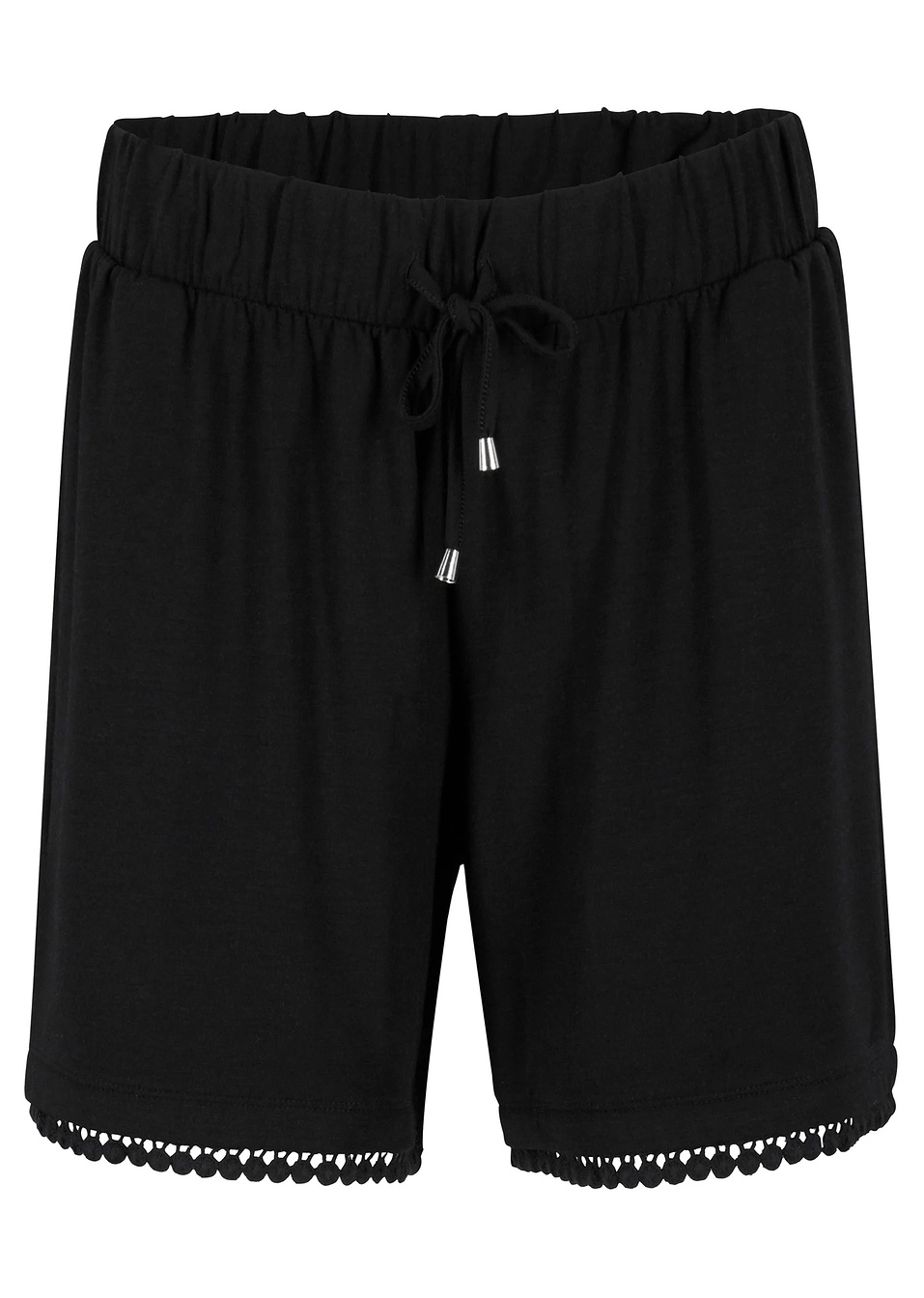 Σορτς ζέρσεϊ με άνετο ζωνάκι και δαντέλα-Μαύρο-bpc bonprix collection