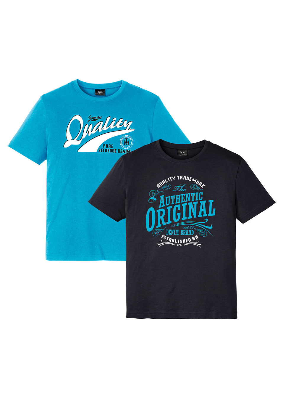 T-shirt (συσκευασία των 2) σε γραμμή comfort-Μαύρο + Τιρκουάζ με στάμπα-bpc bonprix collection