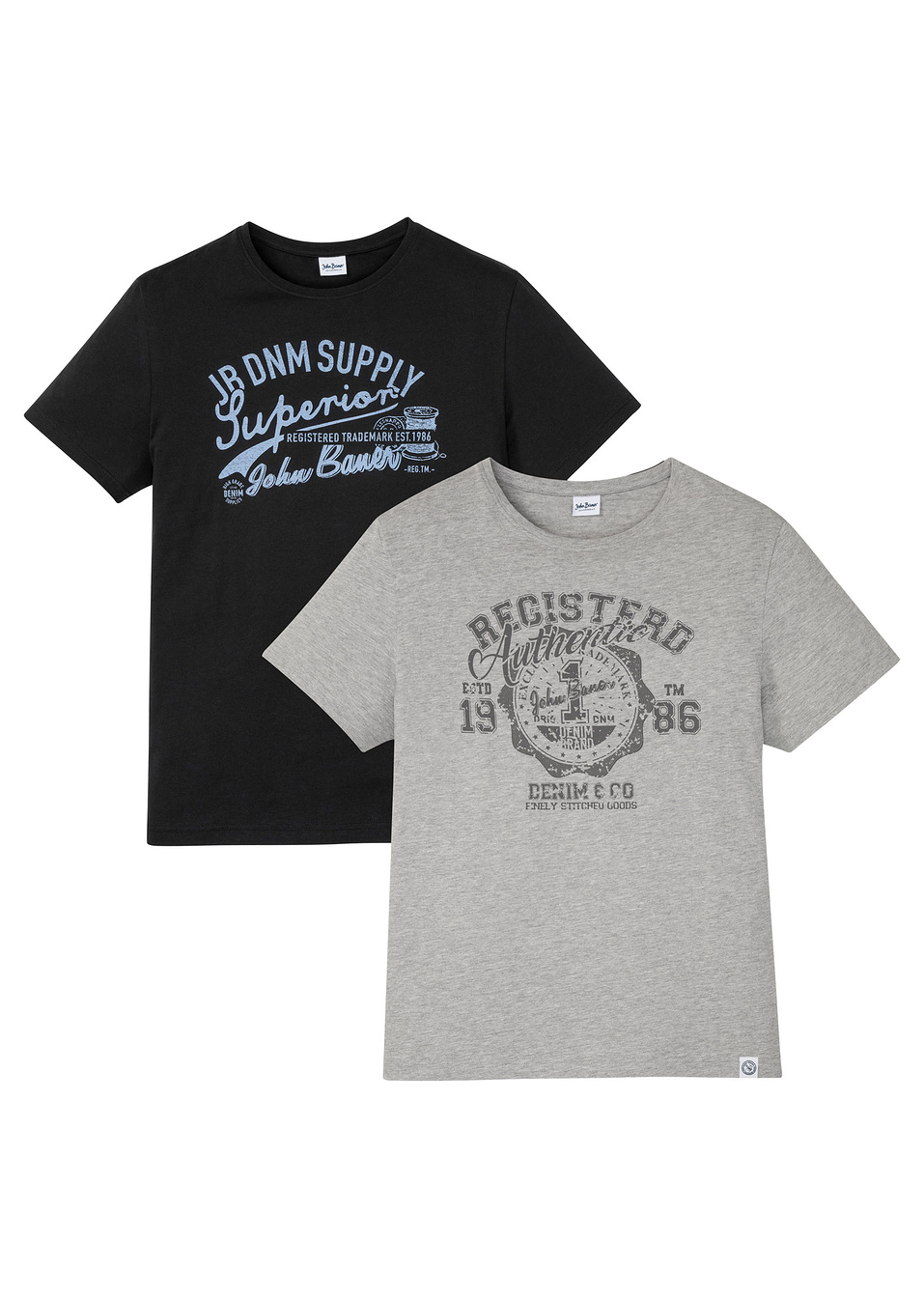 T-shirt (συσκευασία των 2)-Μαύρο + Γκρι ανοιχτό μελανζέ με στάμπα-John Baner JEANSWEAR