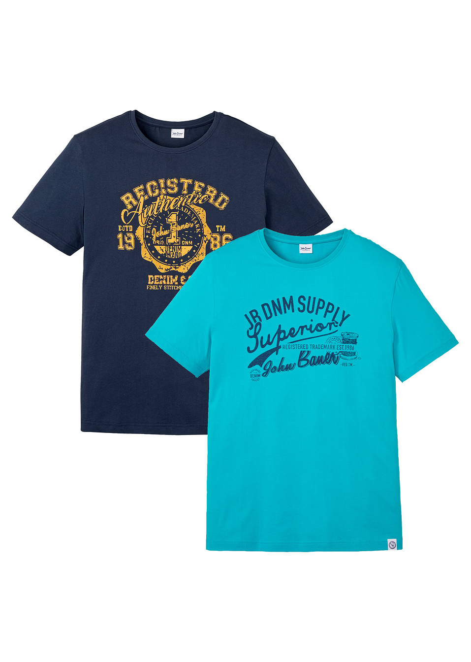 T-shirt (συσκευασία των 2)-Σμαραγδί + Μπλε σκούρο-John Baner JEANSWEAR