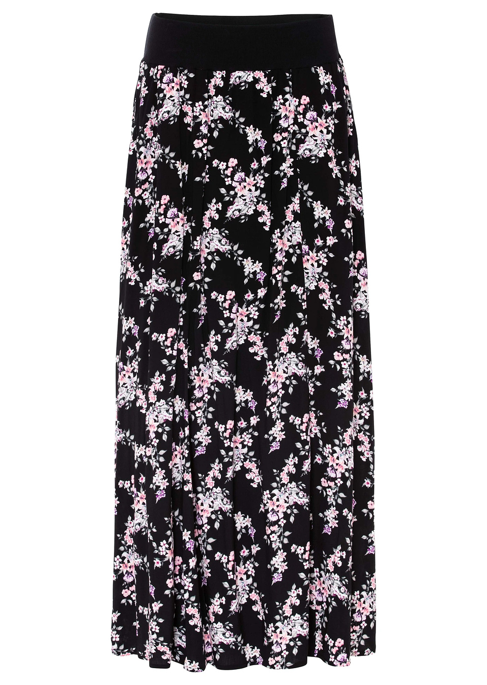 Μακριά φούστα-Μαύρο/Ροζ με λουλουδάκια-BODYFLIRT