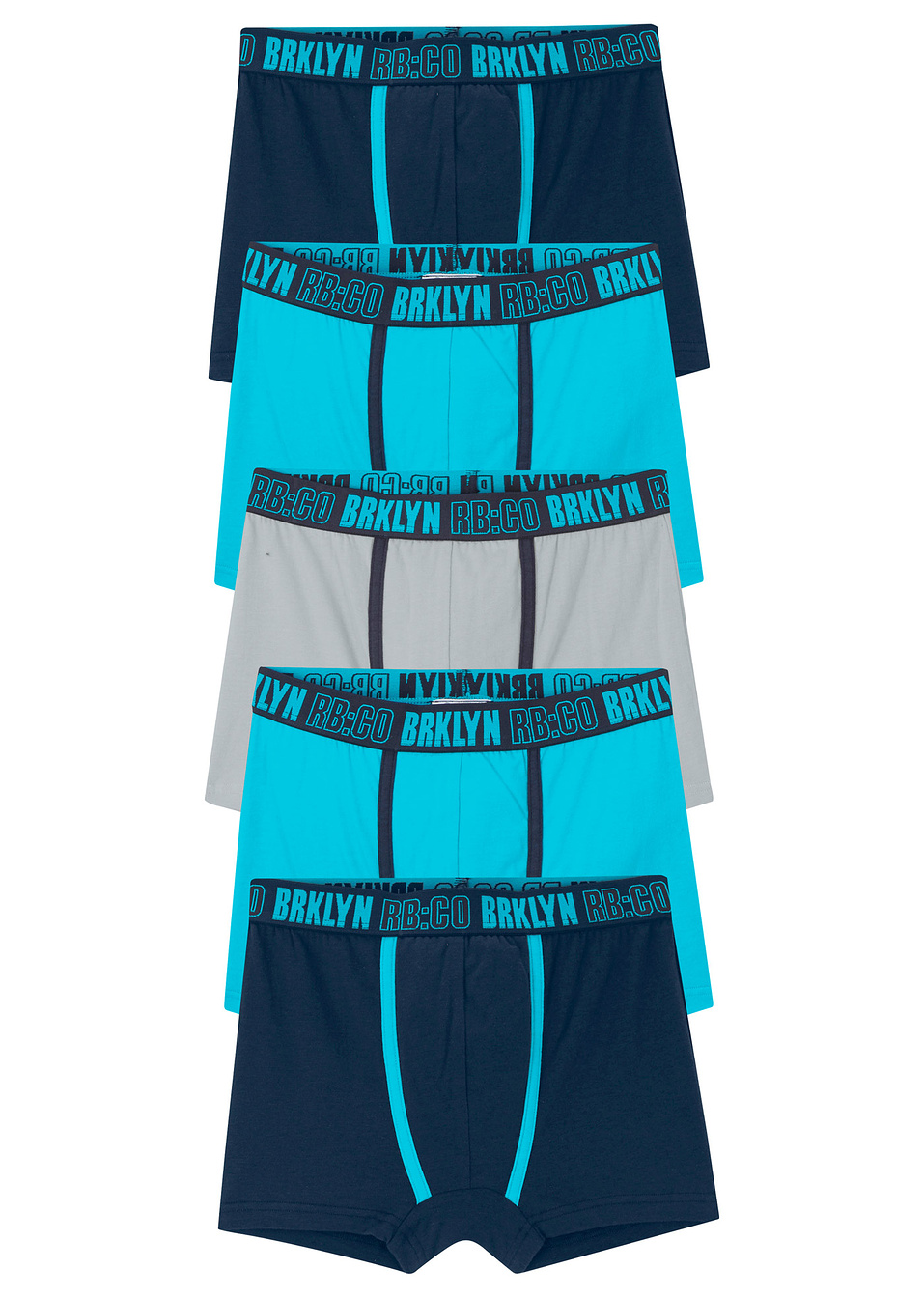 Μποξεράκι (συσκευασία των 5)-Μπλε σκούρο + Μπλε της Καραϊβικής + Γκρι του ατσαλιού-bpc bonprix collection