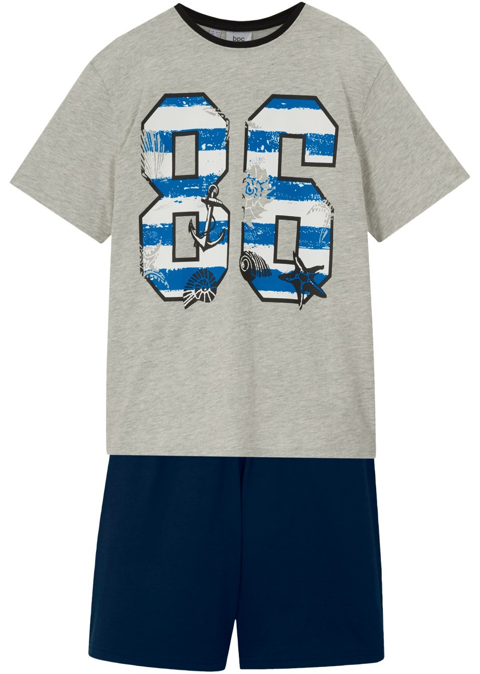 Καλοκαιρινή πιτζάμα-Μπλε/Γκρι ανοιχτό μελανζέ ριγέ-bpc bonprix collection