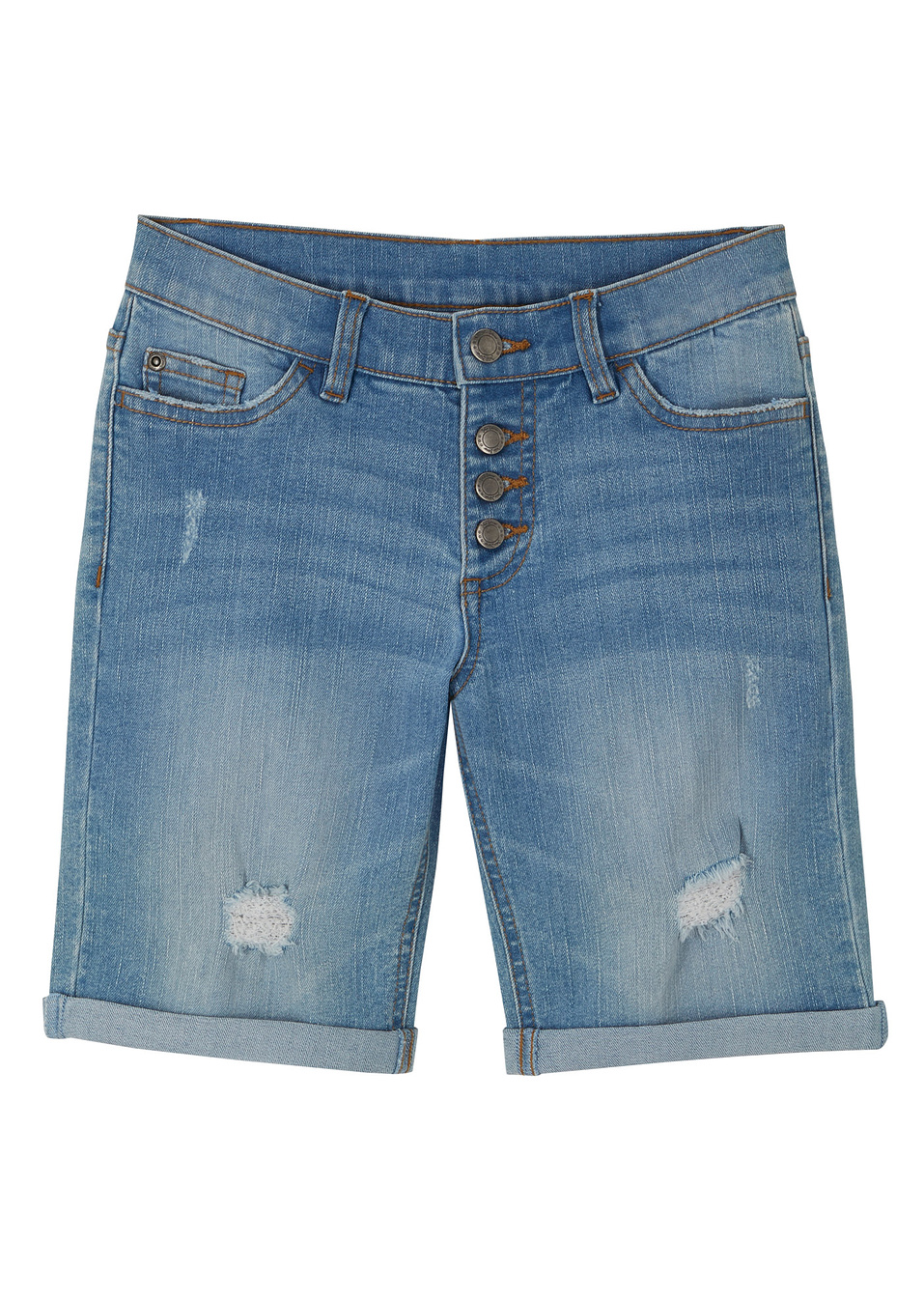 Еластични дънкови бермуди-Синьо с избелял ефект-John Baner JEANSWEAR