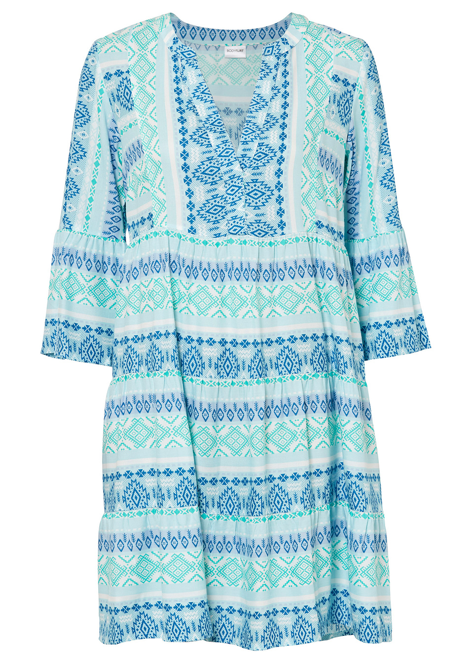 Φόρεμα τουνίκ από βιώσιμη βισκόζη-Μπλε της θάλασσας/Λευκό του μαλλιού-BODYFLIRT