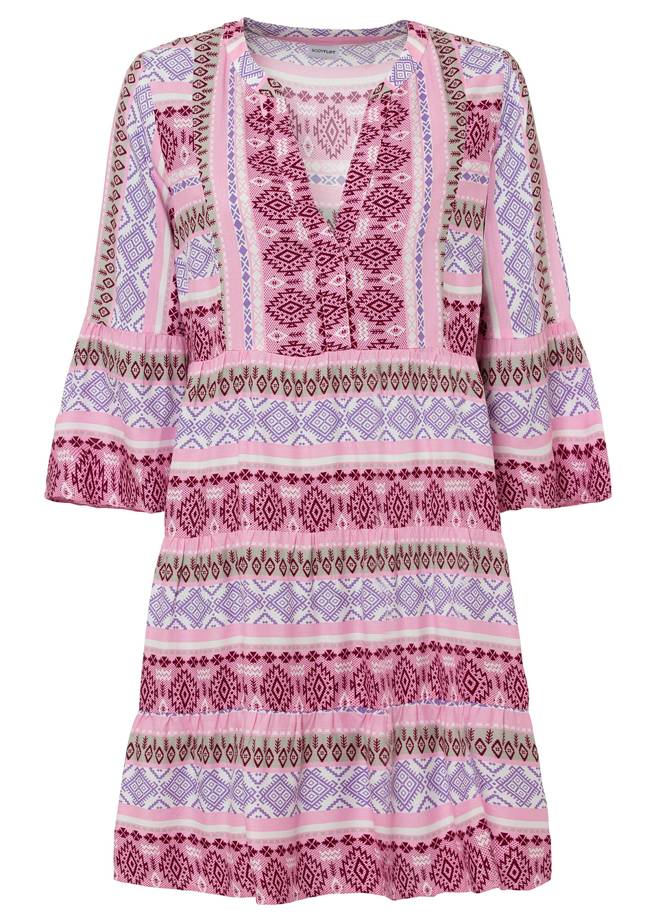 Φόρεμα τουνίκ από βιώσιμη βισκόζη-Ροζ/Λευκό/Μωβ ανοιχτό εμπριμέ-BODYFLIRT