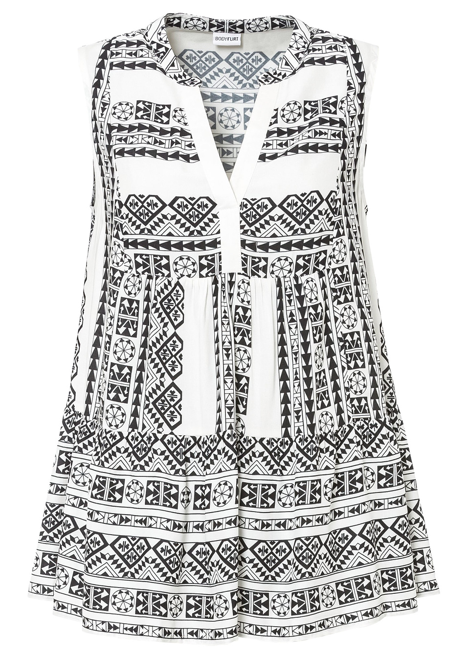 Εμπριμέ τοπ-Μαύρο/Λευκό κρεμ εμπριμέ-BODYFLIRT