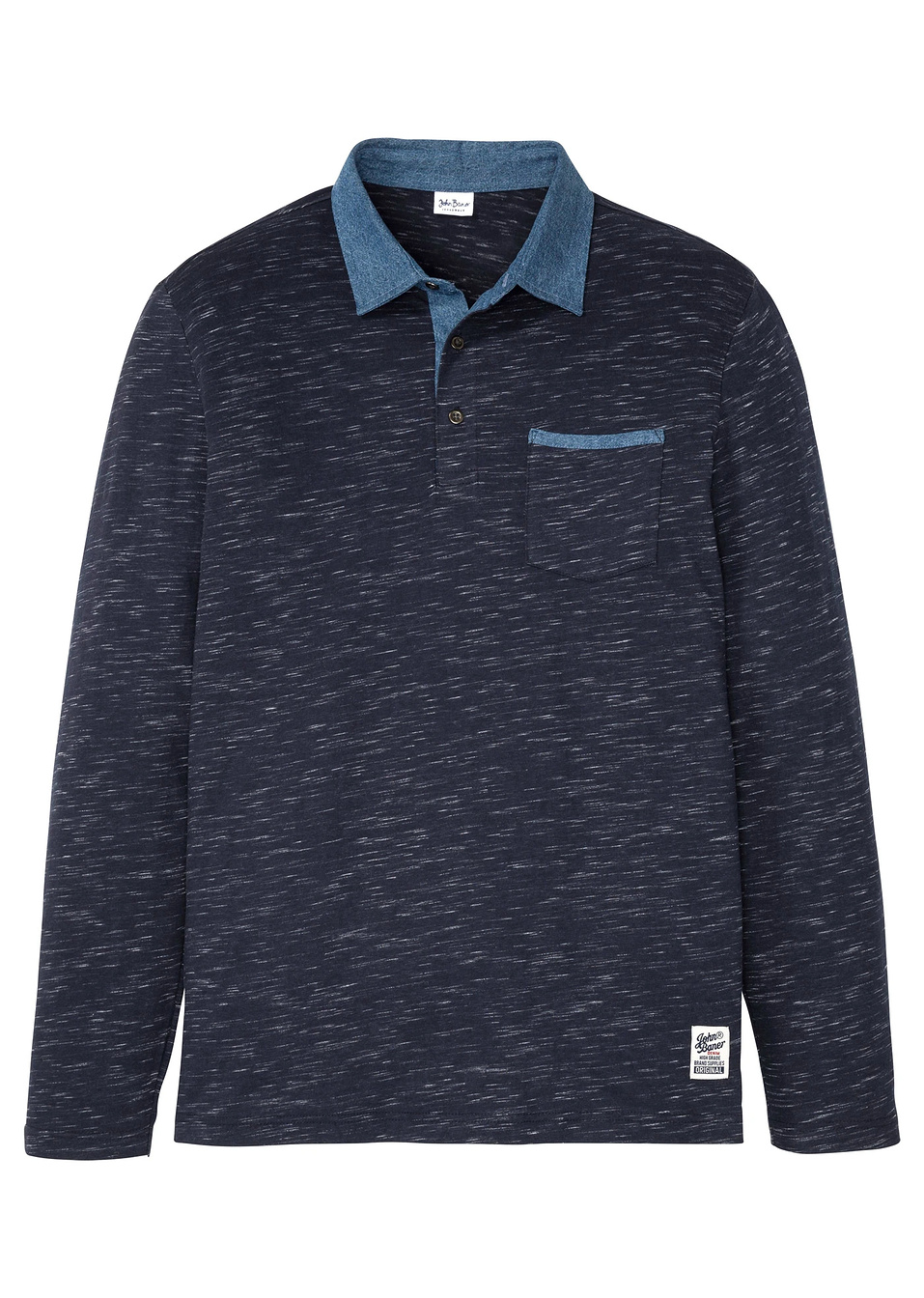Поло блуза с дълъг ръкав-Тъмно синьо меланж-John Baner JEANSWEAR