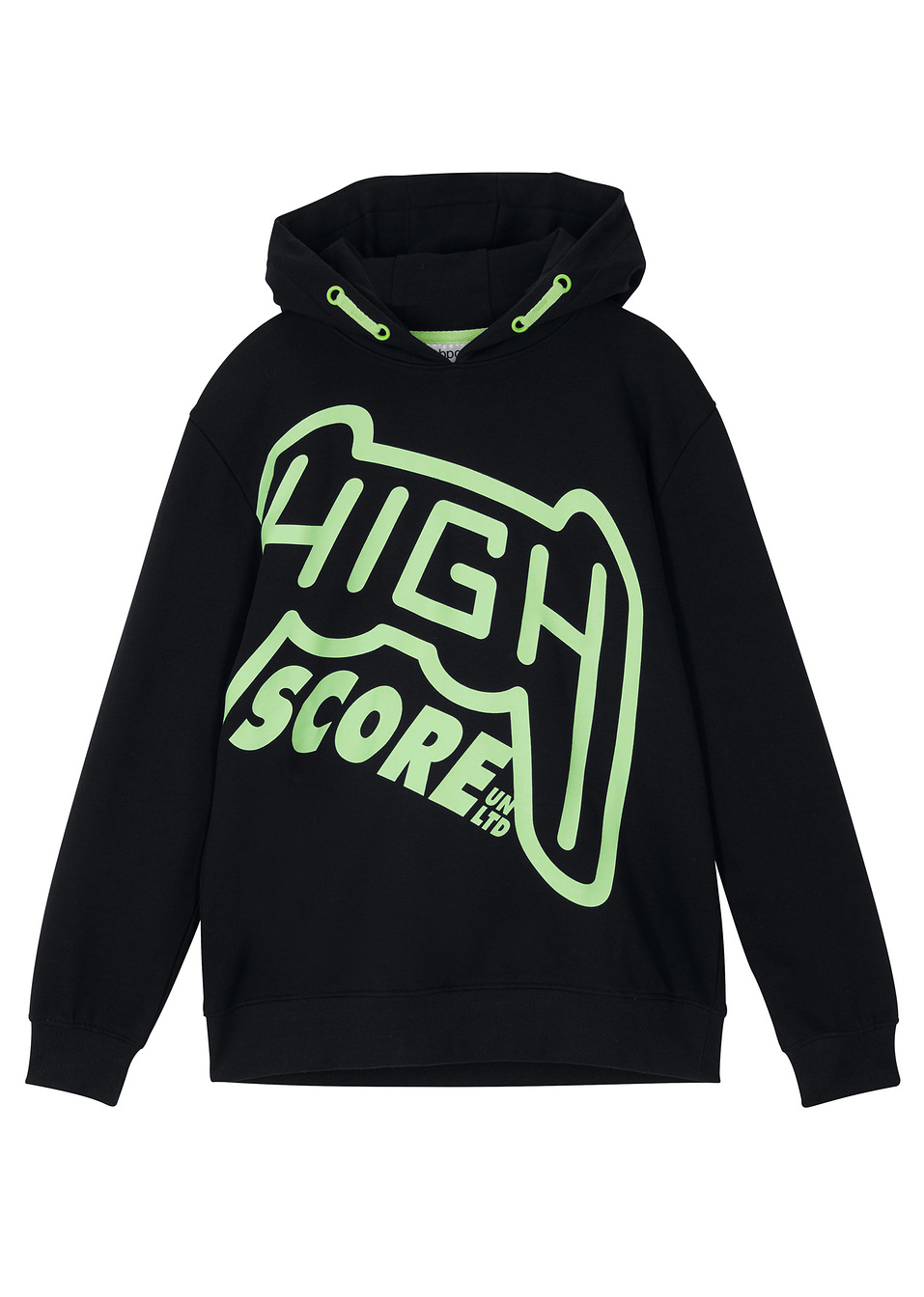 Φούτερ από βιολογικό βαμβάκι με κουκούλα-Μαύρο με στάμπα-bpc bonprix collection