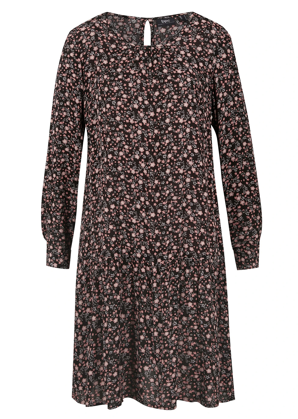 Εμπριμέ μακρυμάνικο φόρεμα-Μαύρο φλοράλ-bpc bonprix collection
