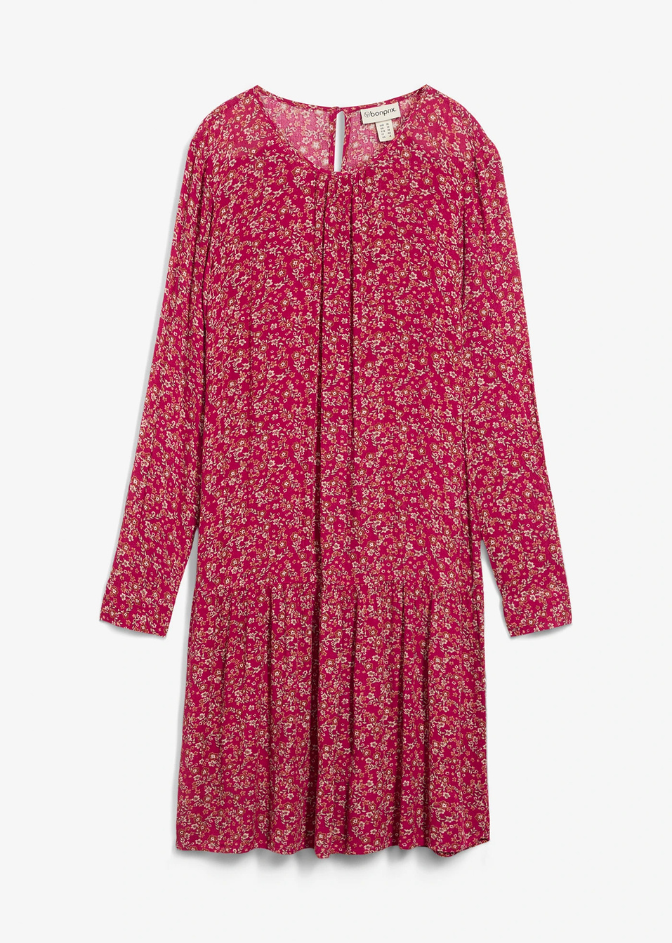 Εμπριμέ μακρυμάνικο φόρεμα-Φούξια σκούρο φλοράλ-bpc bonprix collection