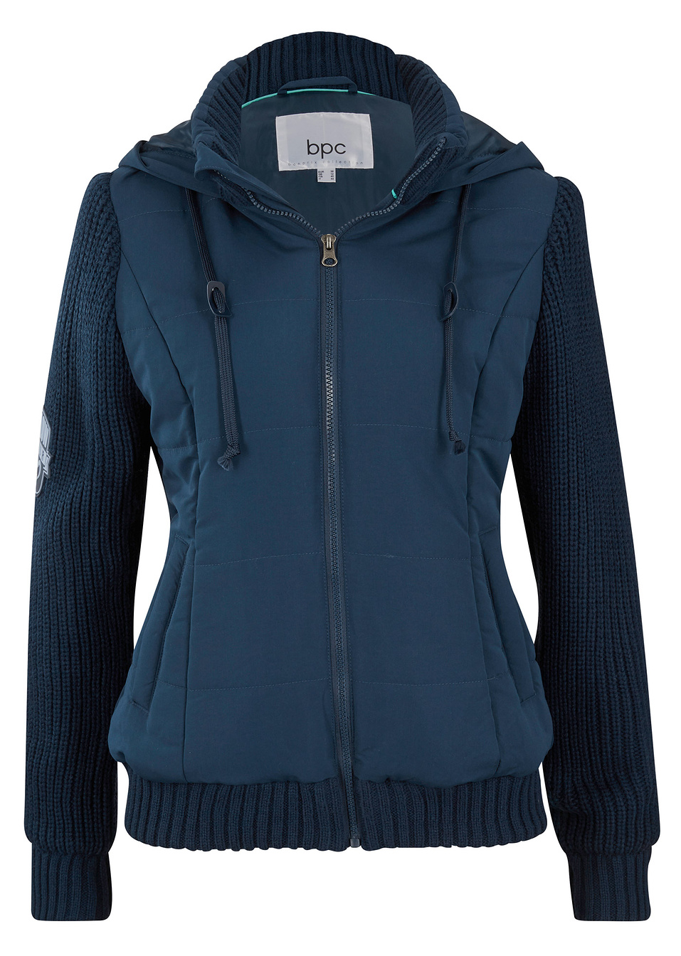 Τζάκετ με πλεκτά μανίκια και κουκούλα-Μπλε σκούρο-bpc bonprix collection