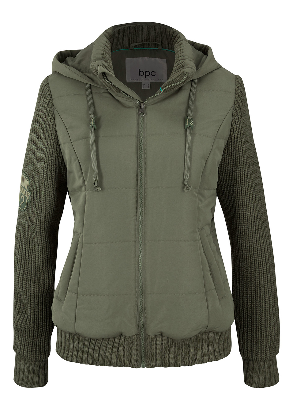 Τζάκετ με πλεκτά μανίκια και κουκούλα-Πράσινο λαδί-bpc bonprix collection