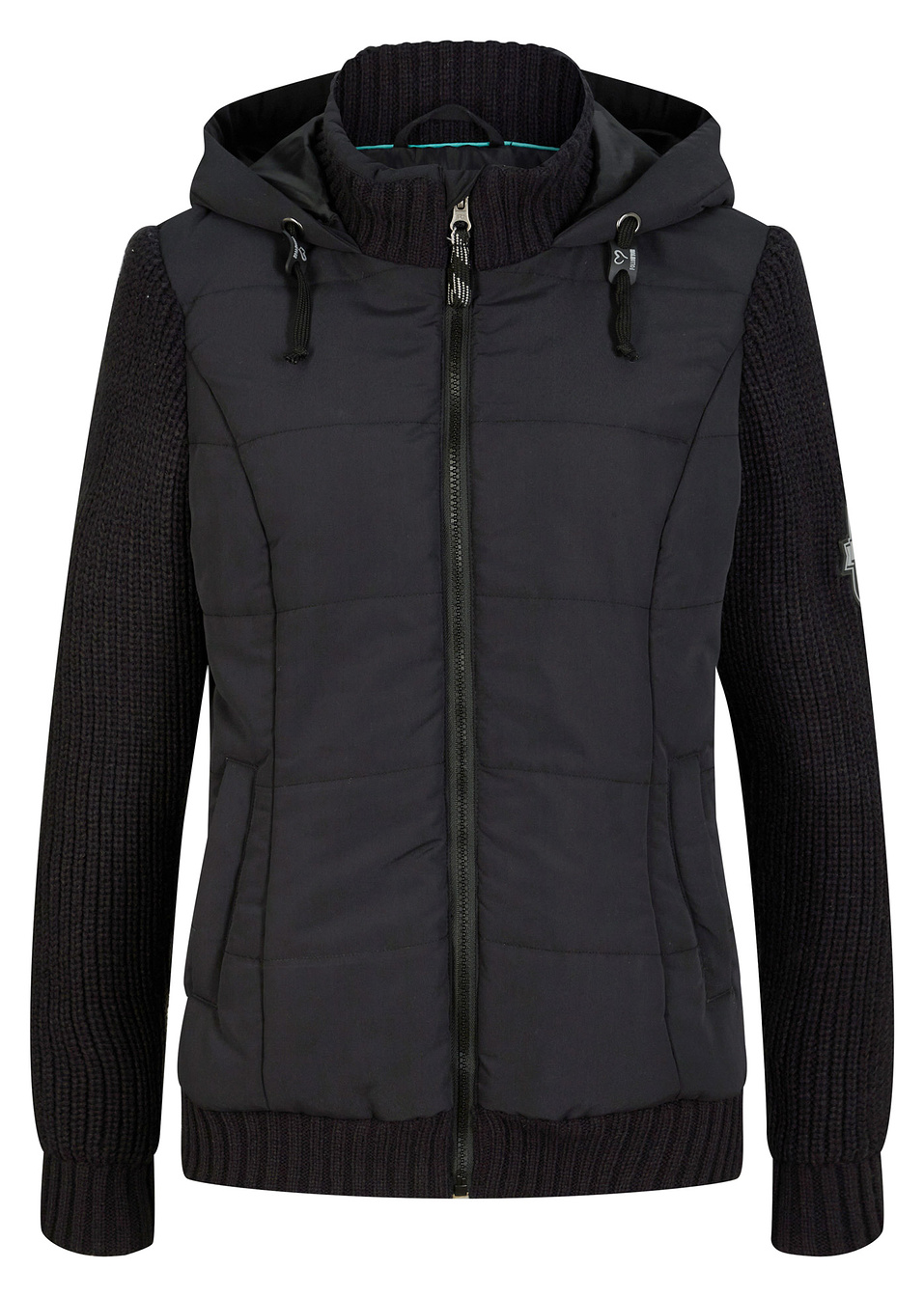 Τζάκετ με πλεκτά μανίκια και κουκούλα-Μαύρο-bpc bonprix collection