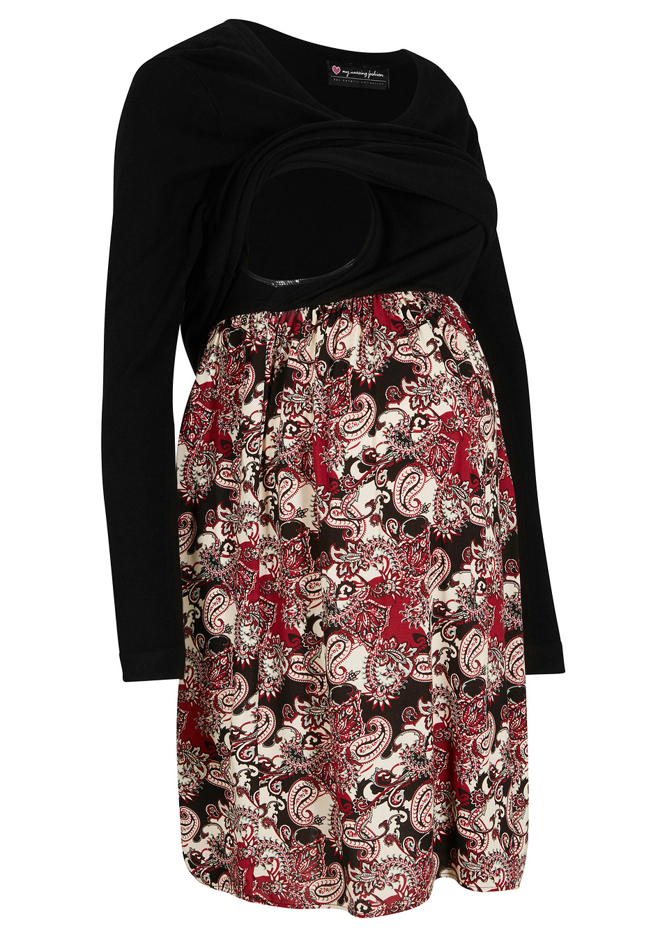 Πλεκτό φόρεμα εγκυμοσύνης και θηλασμού 2-σε-1-Μαύρο paisley-bpc bonprix collection