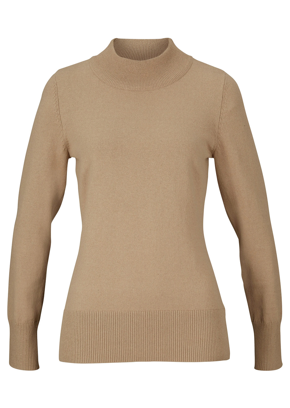 Πουλόβερ basic με ψηλό λαιμό και ανακυκλωμένο βαμβάκι-Μπεζ-bpc bonprix collection