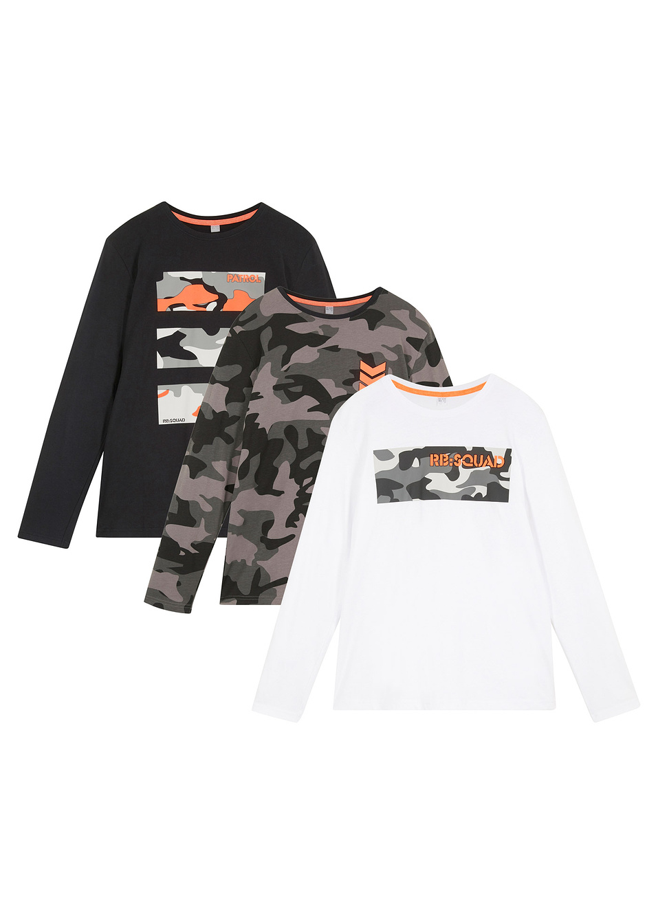 Блуза с дълъг ръкав (опаковка с 3 бр.)-Бяло/Черно/Сиво с щампа-bpc bonprix collection