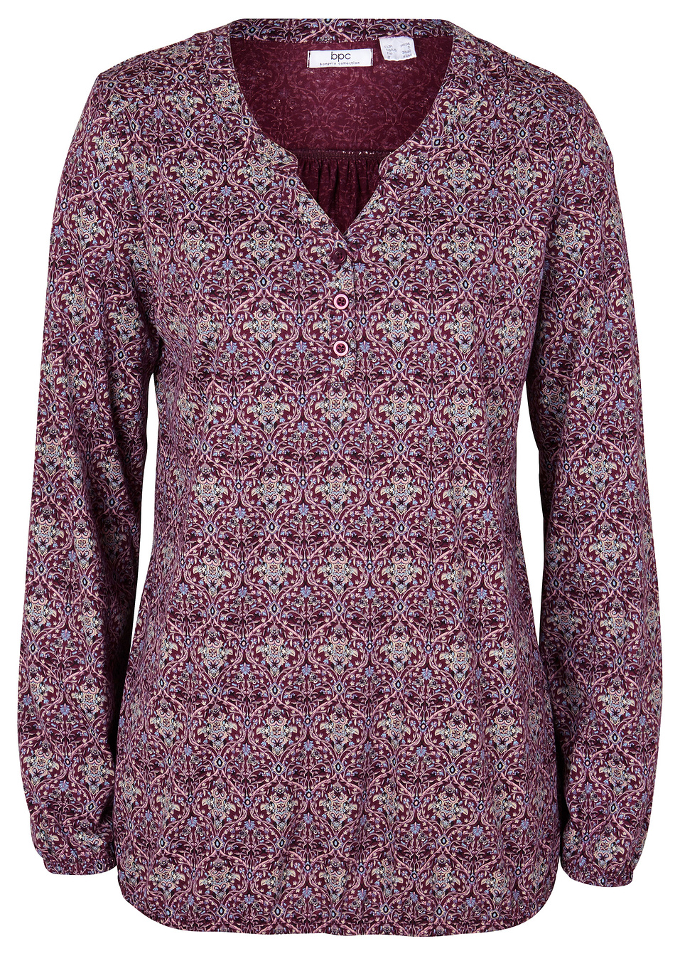 Μακρυμάνικη εμπριμέ μπλούζα Henley-Του μούρου-bpc bonprix collection