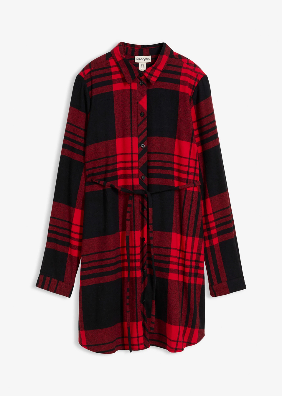 Дълга риза за бременни и кърмещи майки-Доматено червено/Черно каре-bpc bonprix collection