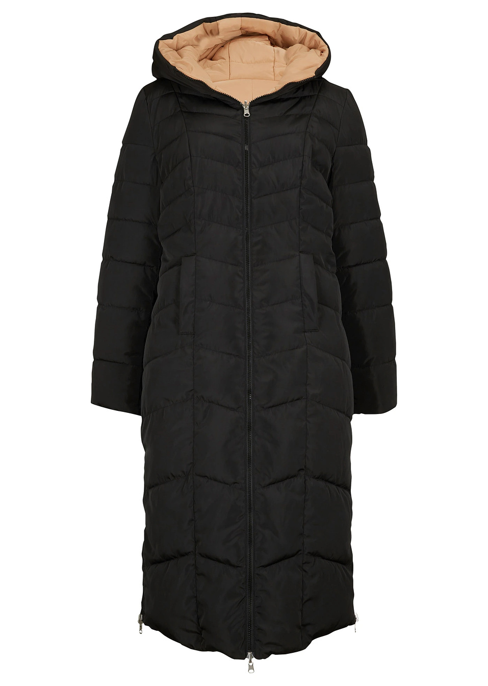 Μακρύ καπιτονέ μπουφάν double face-Μαύρο/Καπουτσίνο-bpc selection premium bonprix collection