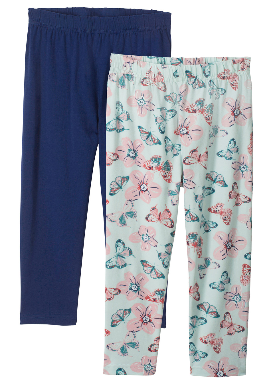 Κολάν κάπρι (συσκευασία των 2) από βιολογικό βαμβάκι-Μπλε + Της μέντας παστέλ εμπριμέ-bpc bonprix collection