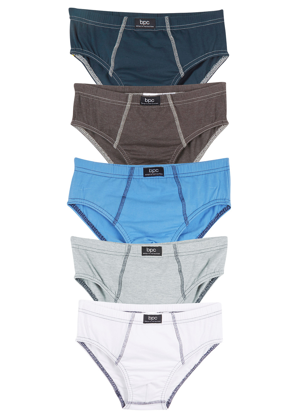 Слипове (опаковка с 5 бр.) от био памук-Тъмно синьо + Средно синьо + Светло сиво меланж + Антрацит меланж + Бяло-bpc bonprix collection