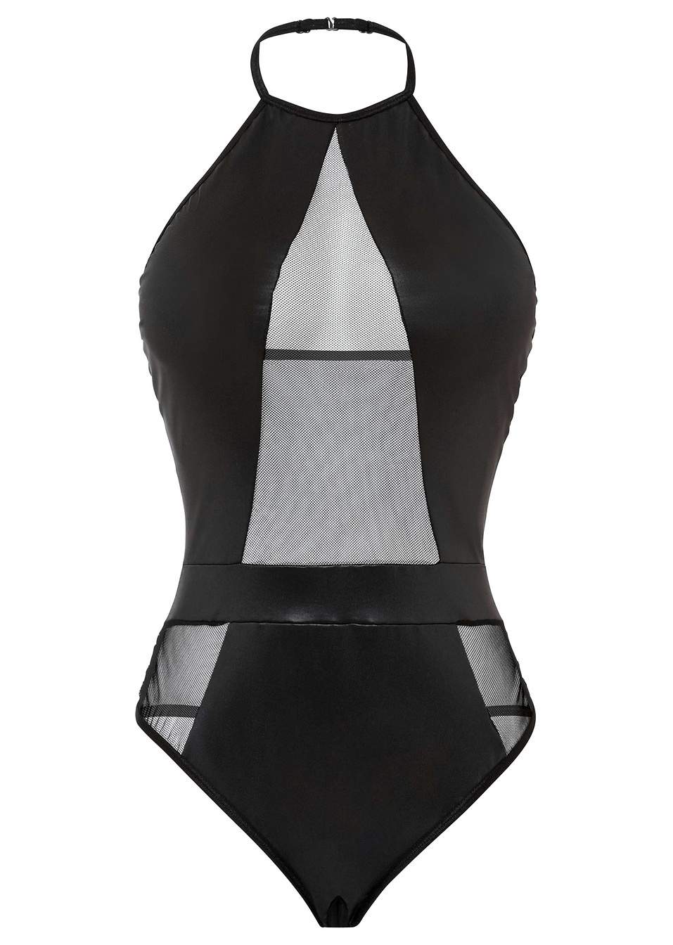 Боди с разкриващи прашки и мокра визия-Черно-Venus