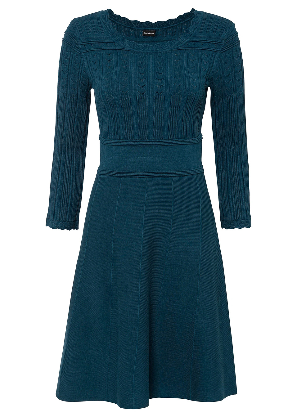 Πλεκτό φόρεμα με διάτρητα σχέδια και βιώσιμη βισκόζη-Πετρόλ σκούρο-BODYFLIRT