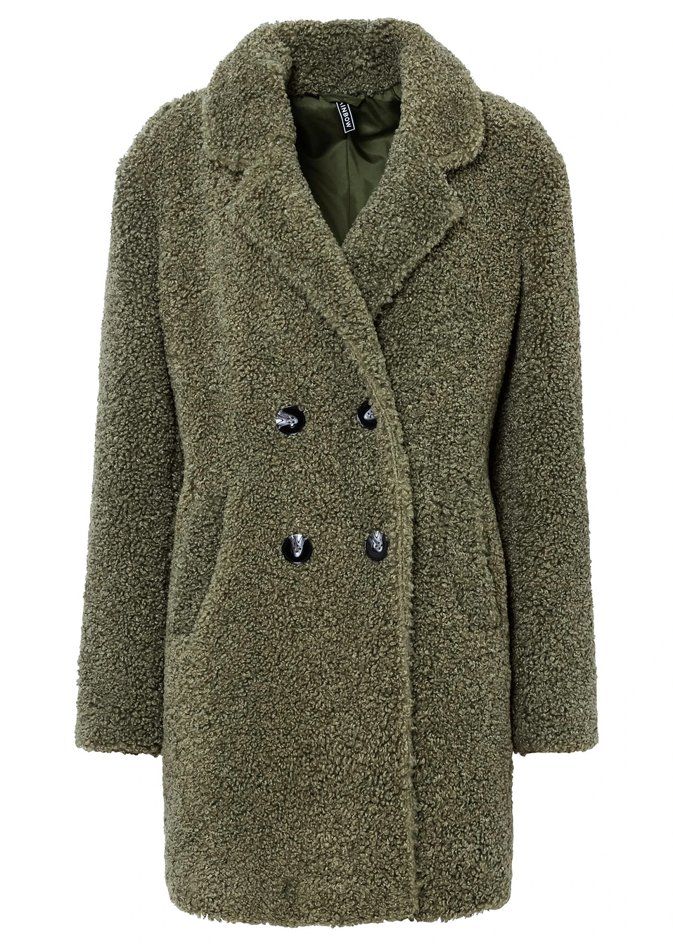 Κοντό παλτό από απομίμηση μαλλιού-Πράσινο λαδί-RAINBOW