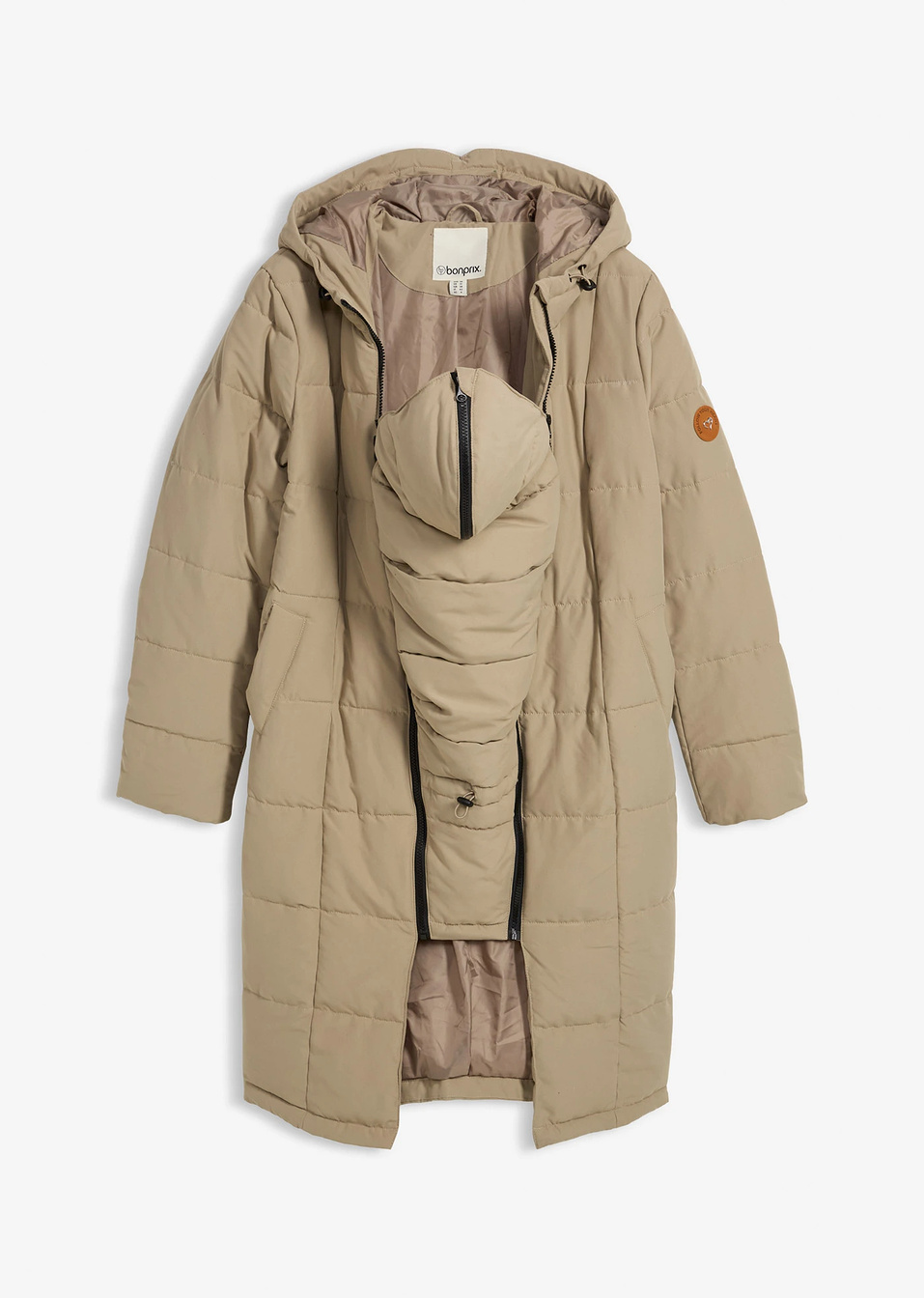 Ватирано яке с приставка за бебеносене-Хаки ново-bpc bonprix collection