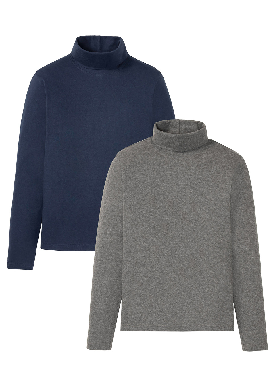 Поло с дълъг ръкав (опаковка с 2 бр.)-Тъмно синьо + Сиво меланж-bpc bonprix collection