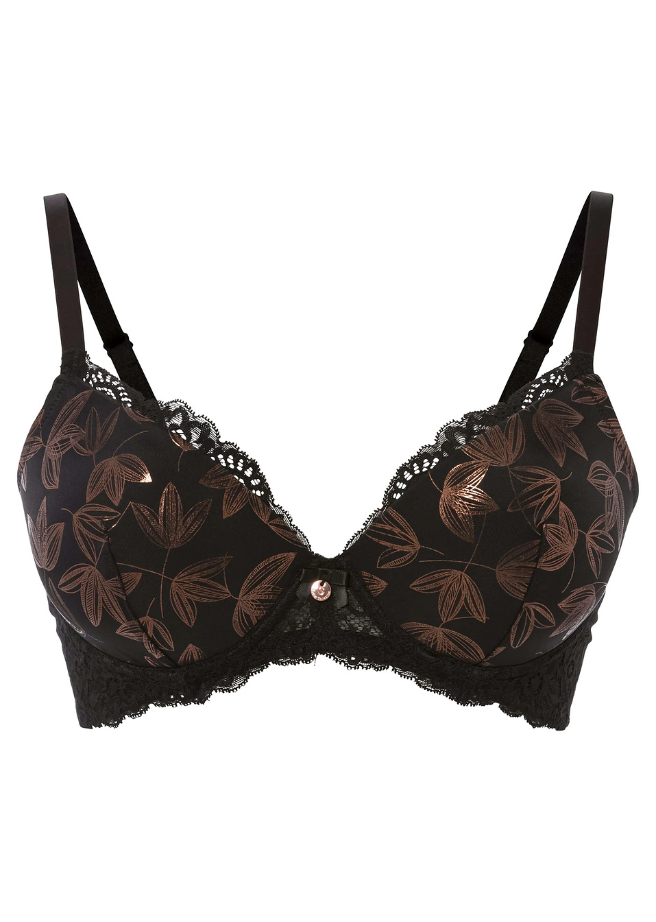 Γυαλιστερό σουτιέν με επένδυση και μπανέλα-Μαύρο/Του χαλκού-BODYFLIRT