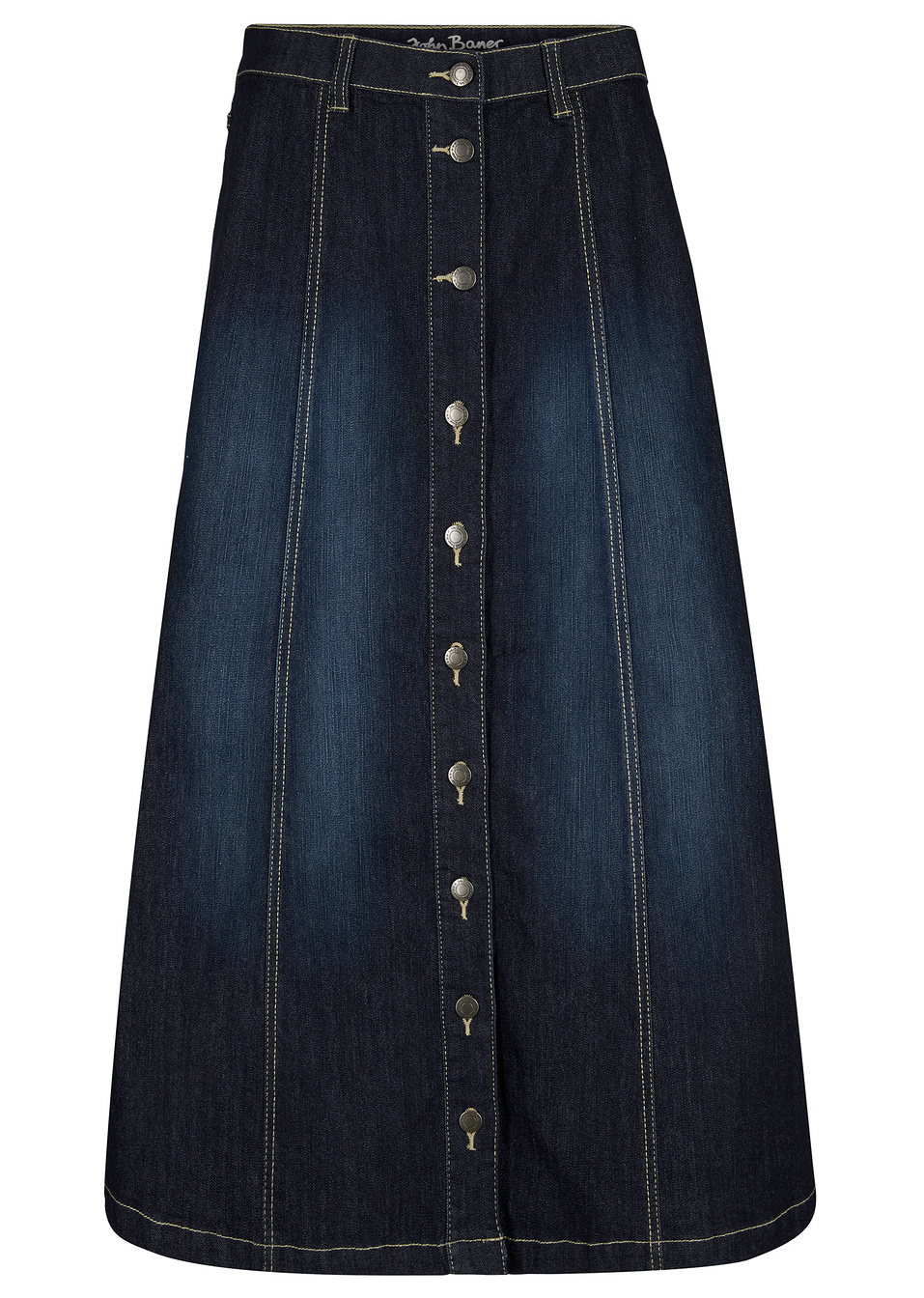 Ελαστική τζιν φούστα midi comfort-Μπλε σκούρο-John Baner JEANSWEAR