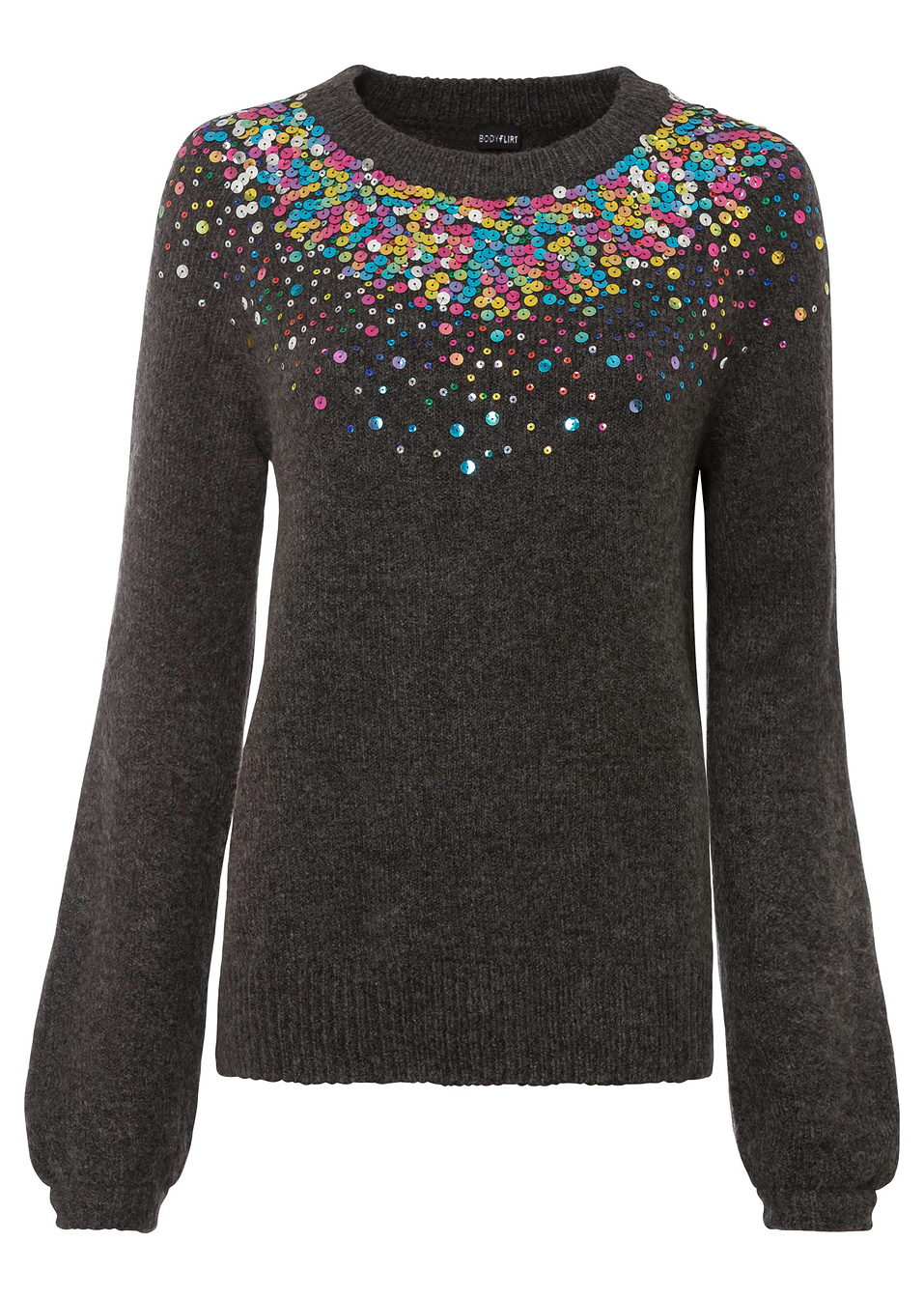 Πουλόβερ με παγιέτες-Ανθρακί μελανζέ-BODYFLIRT