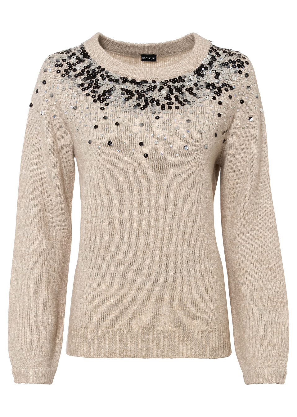 Πουλόβερ με παγιέτες-Μπεζ μελανζέ-BODYFLIRT
