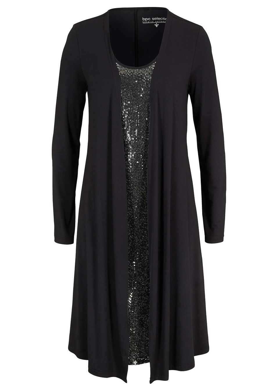 Φόρεμα ζέρσεϊ με look 2-σε-1 από βιώσιμη βισκόζη-Μαύρο/Ασημί-bpc selection bonprix collection