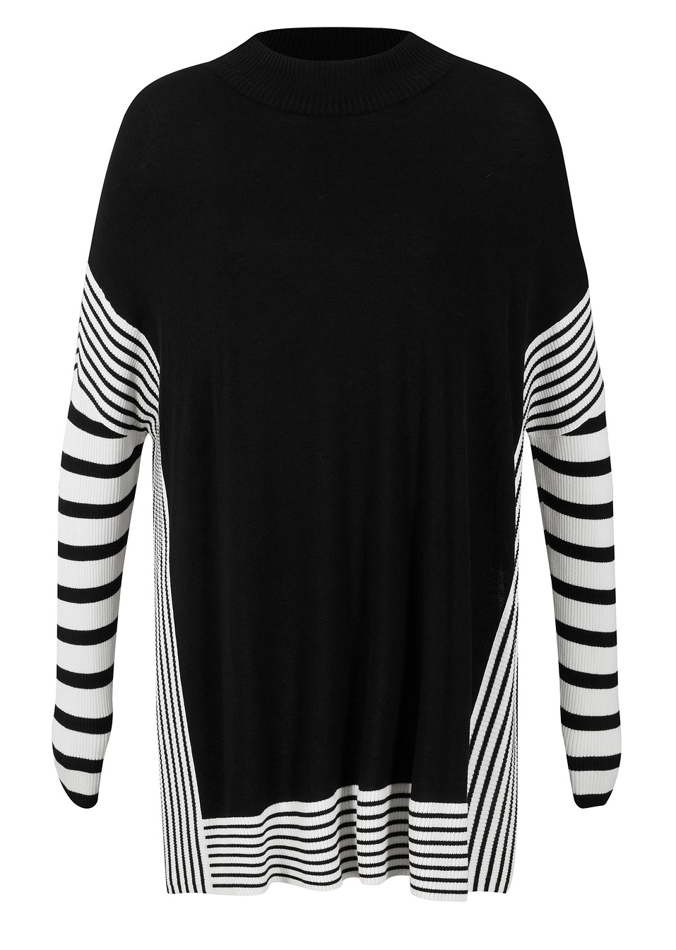 Πουλόβερ με βιώσιμη βισκόζη-Μαύρο/Λευκό κρεμ-bpc selection bonprix collection