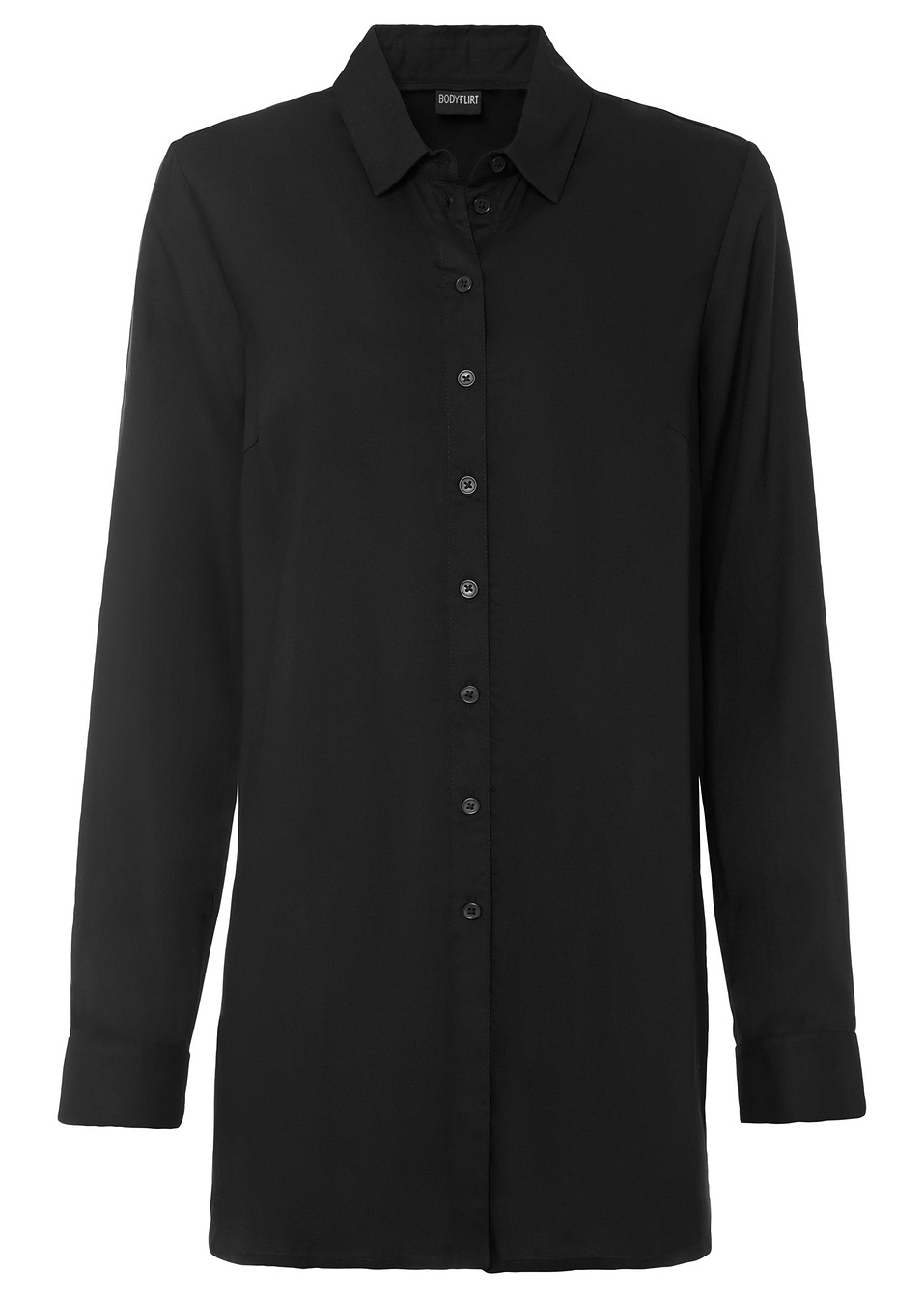 Μακρύ πουκάμισο από βιώσιμη βισκόζη-Μαύρο-BODYFLIRT