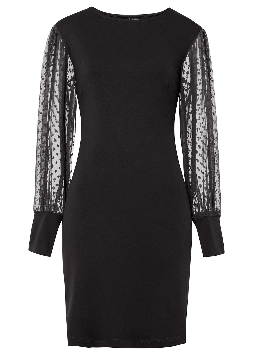 Φόρεμα ζέρσεϊ με μανίκια από μουσελίνα-Μαύρο-BODYFLIRT