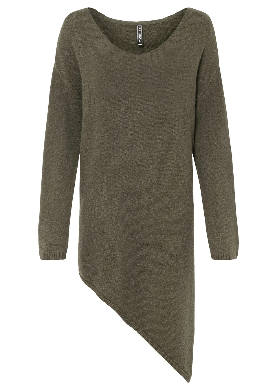 Ασύμμετρο πουλόβερ-Πράσινο λαδί σκούρο-RAINBOW