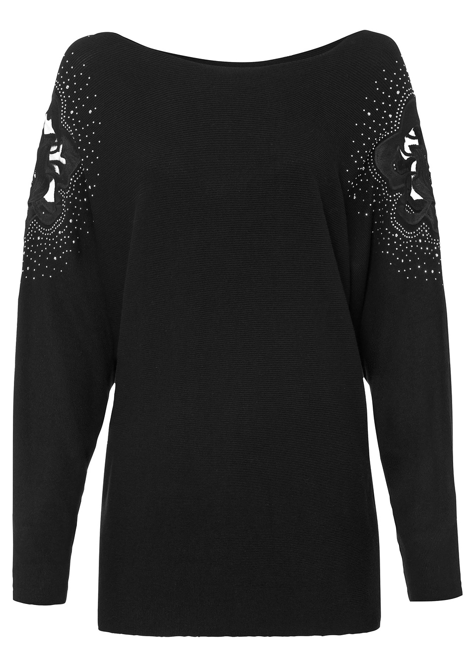 Πουλόβερ ριμπ με στρας-Μαύρο-BODYFLIRT