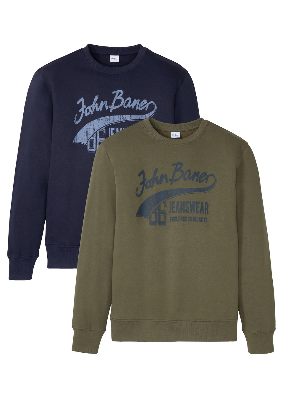 Суитчър (опаковка с 2 бр.)-Тъмно синьо + Масленозелено тъмно с щампа-John Baner JEANSWEAR