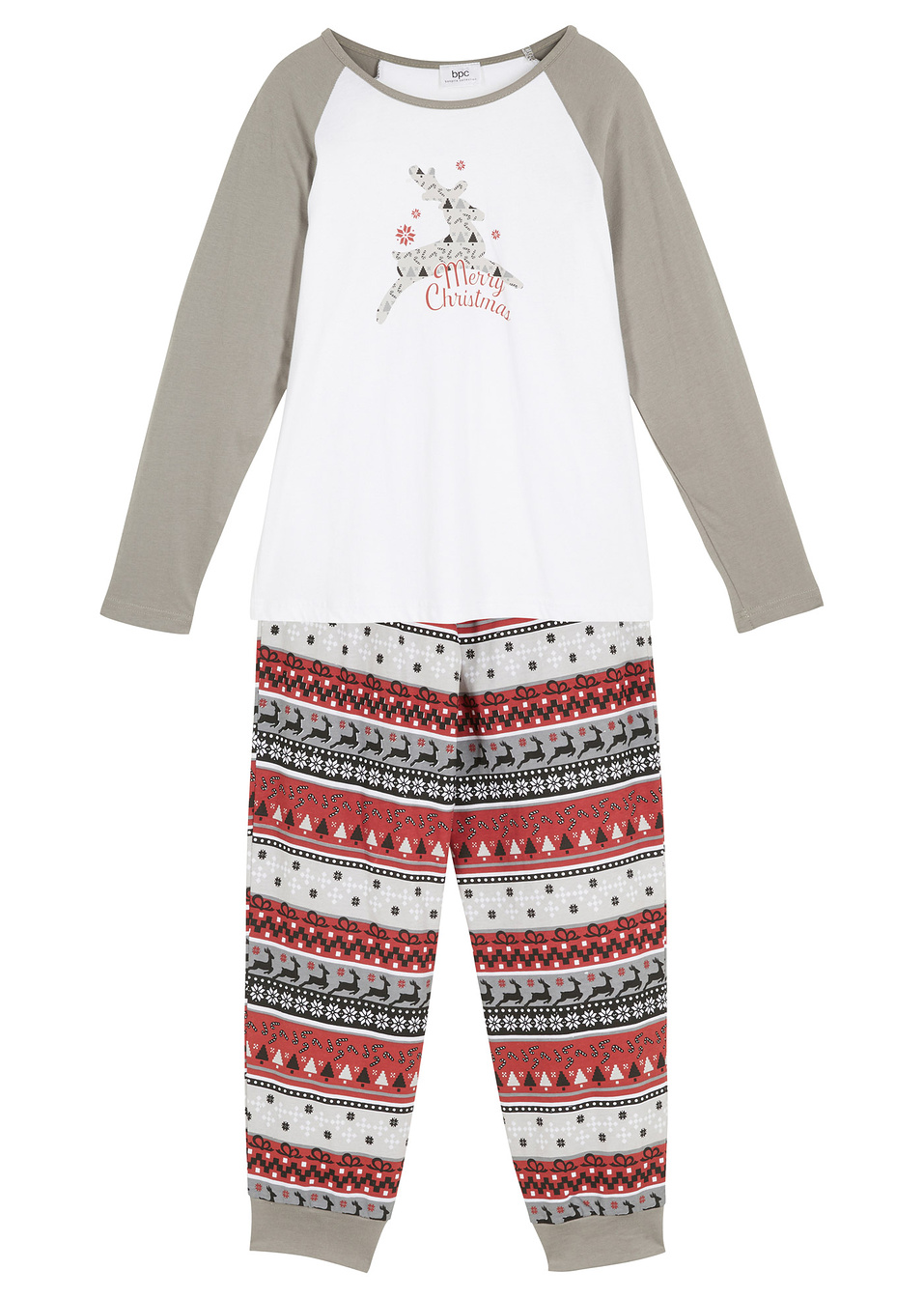 Πιτζάμα από βιολογικό βαμβάκι-Γκρι μουντό/Κόκκινο/Λευκό εμπριμέ-bpc bonprix collection
