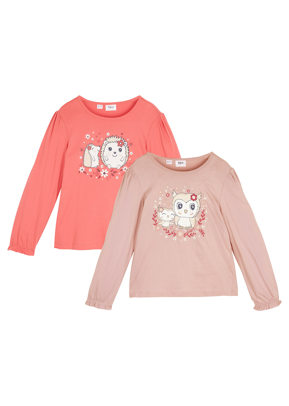 Блуза с дълъг ръкав (опаковка с 2 бр.)-Малина + Праскова-bpc bonprix collection