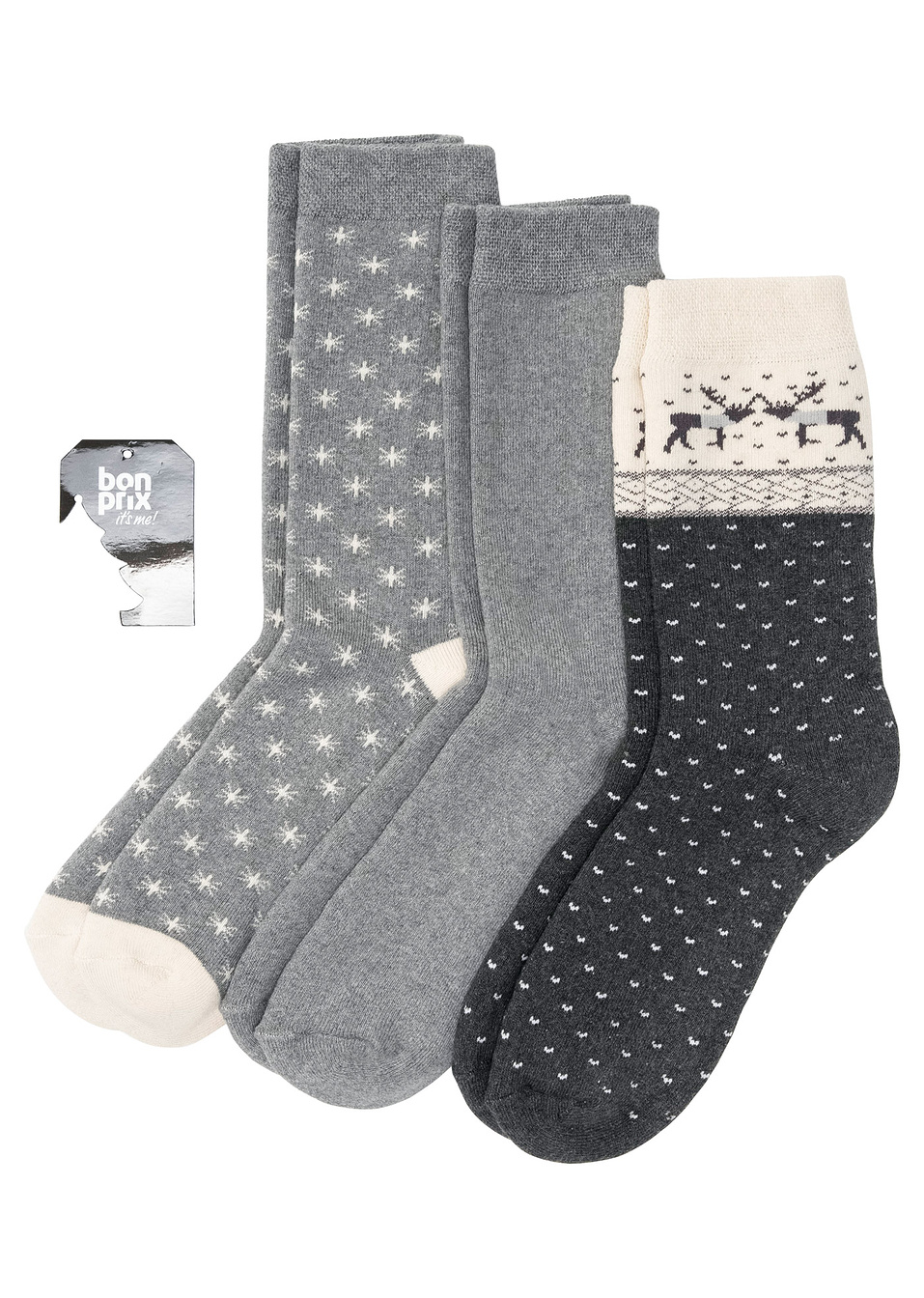Ισοθερμικές κάλτσες (συσκευασία 3 ζευγαριών) με βιολογικό βαμβάκι-Γκρι μελανζέ-bpc bonprix collection
