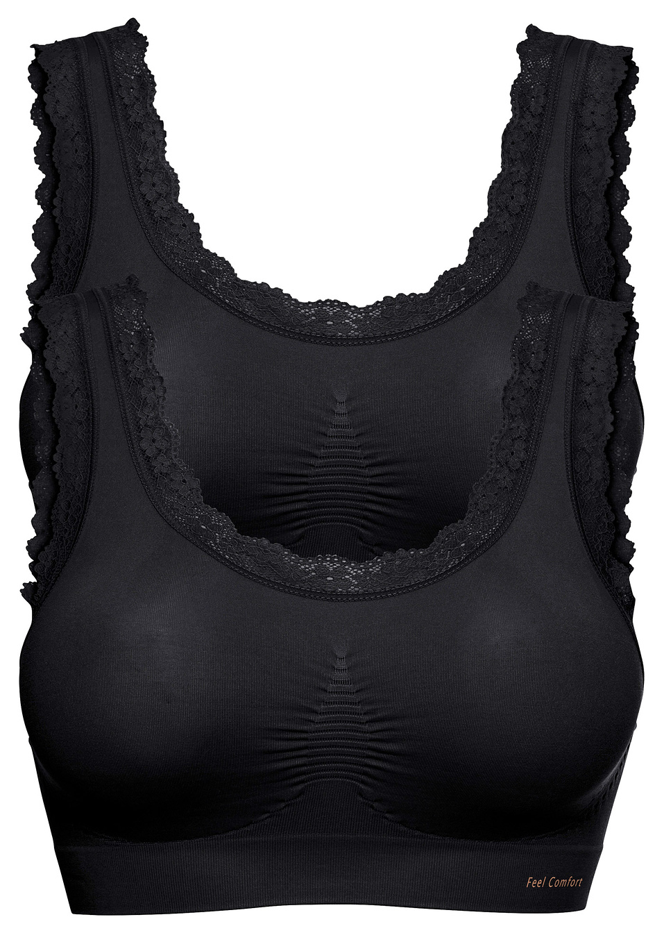 Σουτιέν μπουστάκι χωρίς ραφές Feel Comfort (συσκευασία των 2)-Μαύρο + Μαύρο-bpc bonprix collection