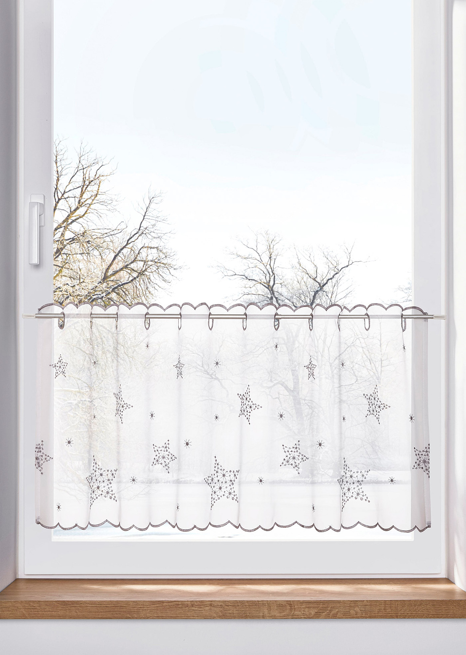 Κουρτινάκι μπιστρό με κεντήματα-Λευκό/Ασημί-bpc living bonprix collection